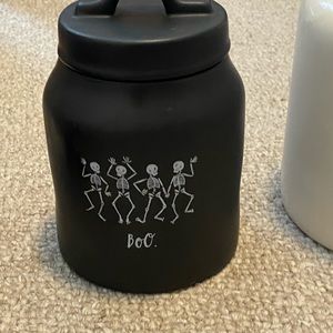 Rae Dunn baby Boo canister black with dancing skeletons.  HTF.  RARE RETIRED